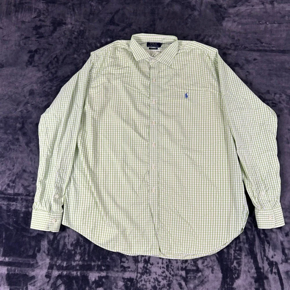 Polo Ralph Lauren Button Down Shirt Mens XL Green‎ Performance Long Sleeve